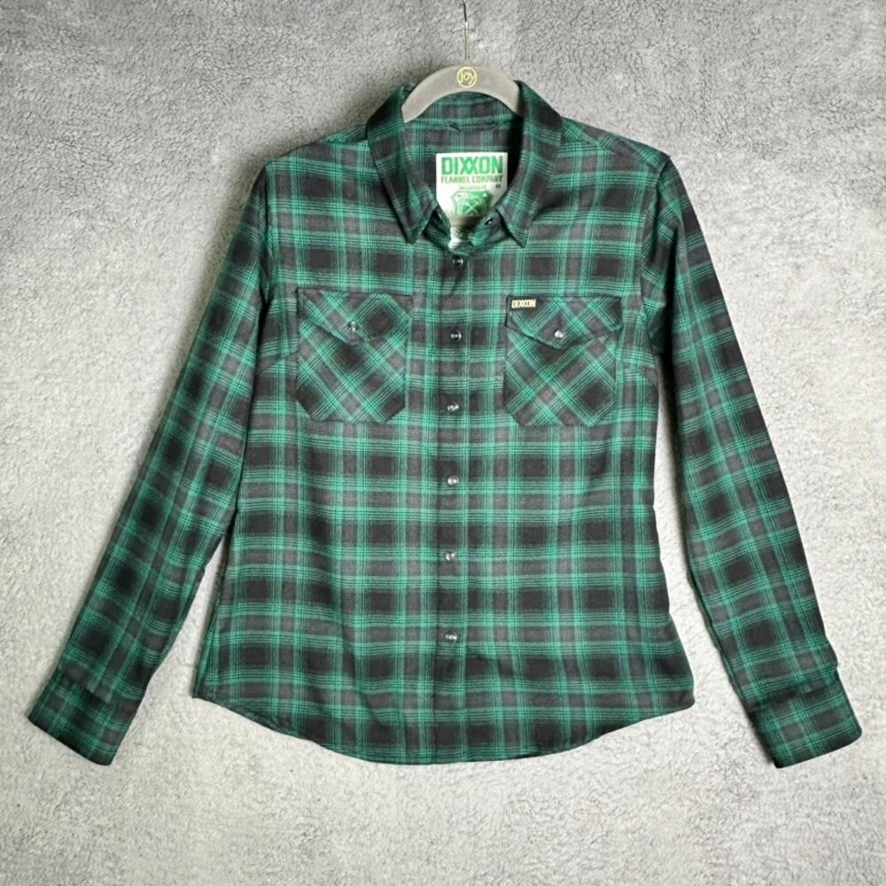 Dixxon Flannel Company McCaffrey Women's Medium Green Black Pearl Snap Shirt